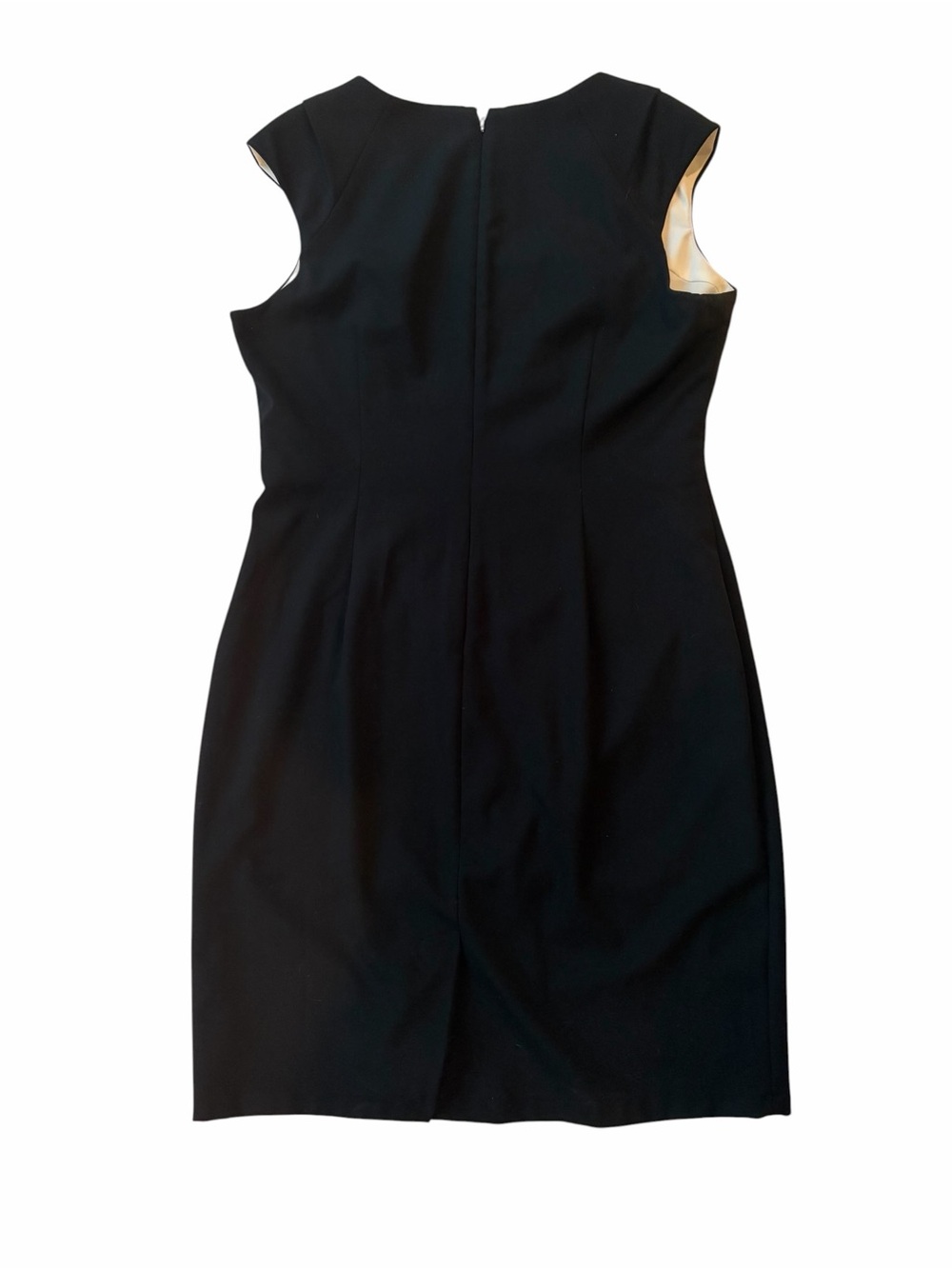 Calvin Klein Black Ruched Side Asymmetric Neck Sheath Dress 14 EUC - Picture 2 of 8